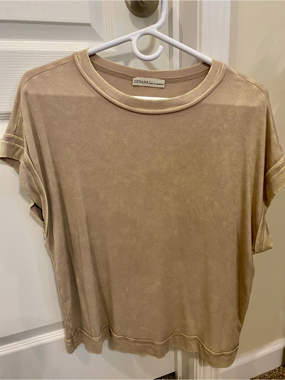 Womens Zenana Mineral Washed Ribbed Cap Sleeve Top, Small